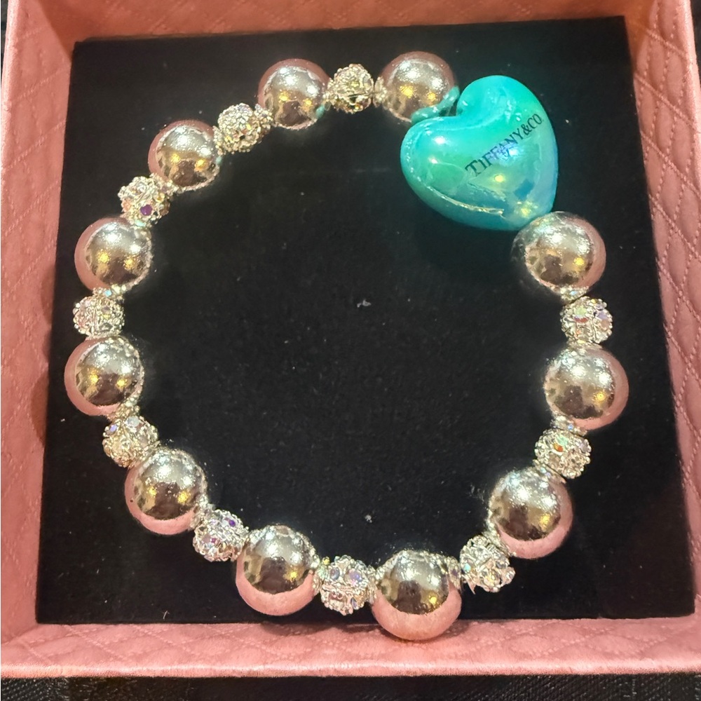Tiffany & Co. Silver Bracelet with Blue Heart Charm